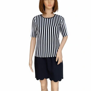 AKRIS PUNTO Size 6 Black White Striped Knit Blouse